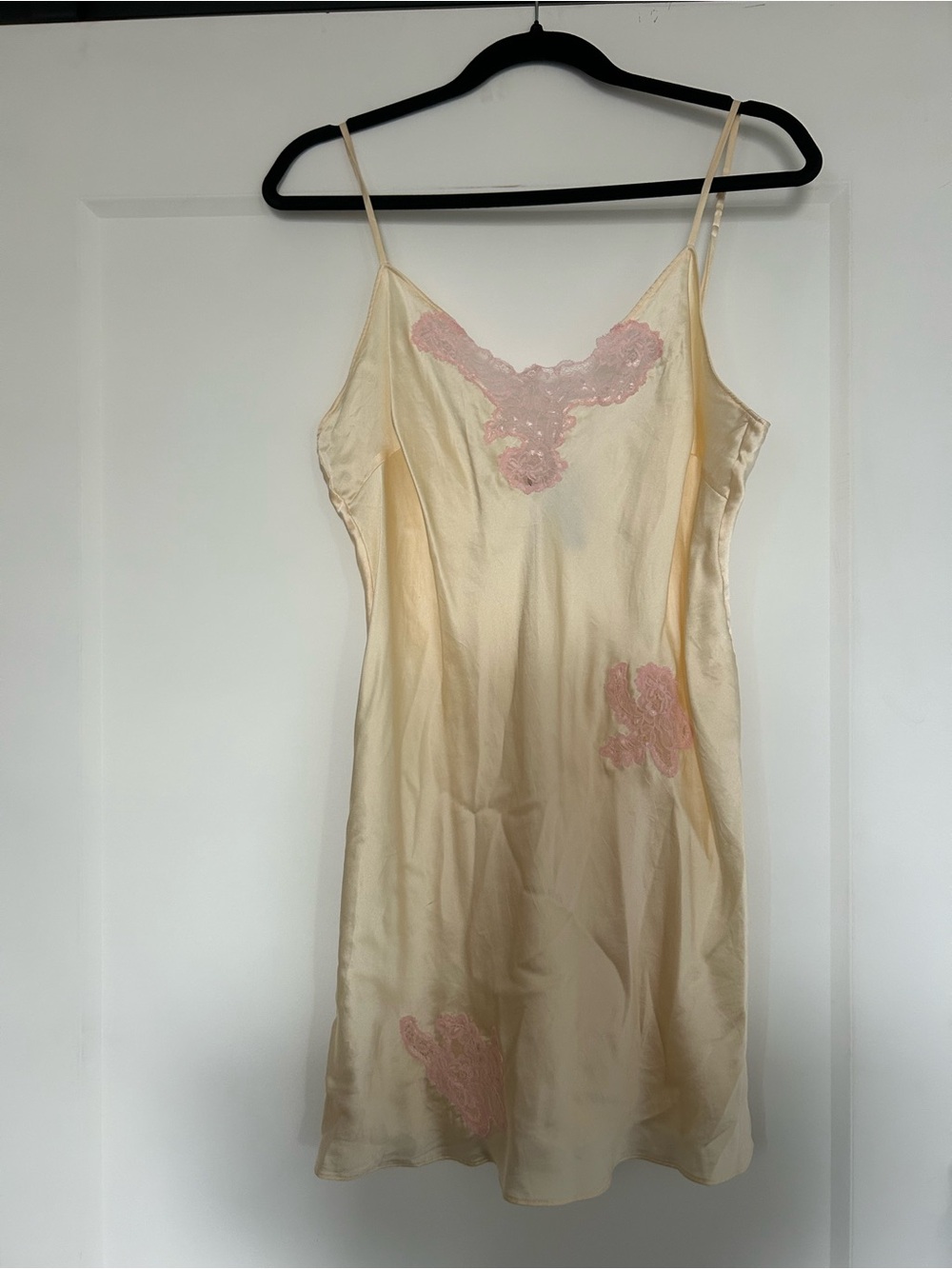 Studio Cream Satin Slip with Pink Lace Trim